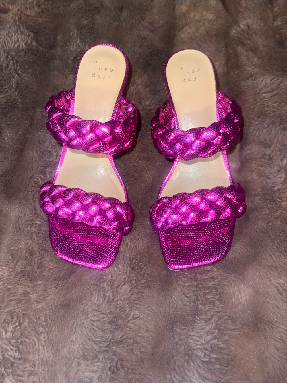 a new day Metallic Magenta Braided Slide Heels